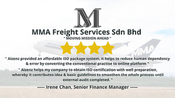 testimonial aizenz from MMA freight services sdn bhd